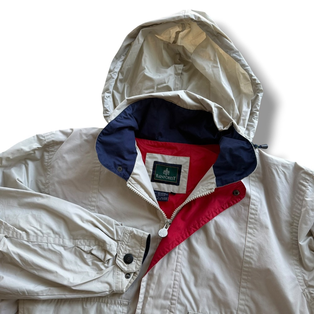 Rainforest Men's L Beige Tan Cotton Bl Hooded Windbreaker Jacket Retro Gorpcore